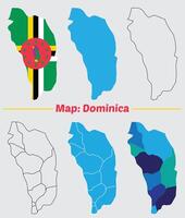 Dominica country map set. internal provinces borders marked, Simple map of Dominica drawing, Filled and outline. vector