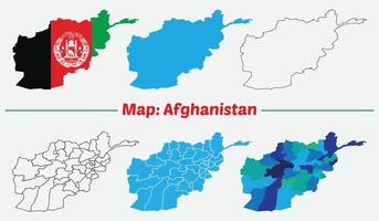 Afghanistan country map set. internal provinces borders marked, Simple map of Afghanistan drawing, Filled and outline. vector