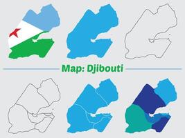Djibouti country map set. internal provinces borders marked, Simple map of Djibouti drawing, Filled and outline. vector