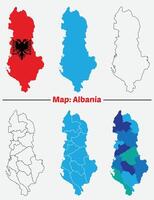 Albania country map set. internal provinces borders marked, Simple map of Albania drawing, Filled and outline. vector