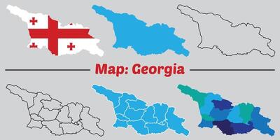 Georgia country map set. internal provinces borders marked, Simple map of Georgia drawing, Filled and outline. vector
