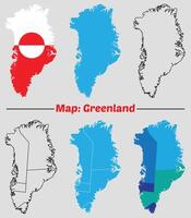 Greenland country map set. internal provinces borders marked, Simple map of Greenland drawing, Filled and outline. vector