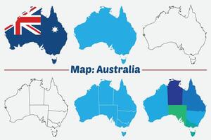 Australia country map set. internal provinces borders marked, Simple map of Australia drawing, Filled and outline. vector