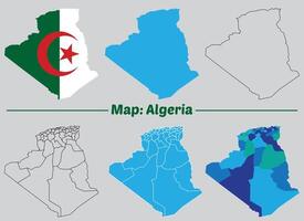 Algeria country map set. internal provinces borders marked, Simple map of Algeria drawing, Filled and outline. vector