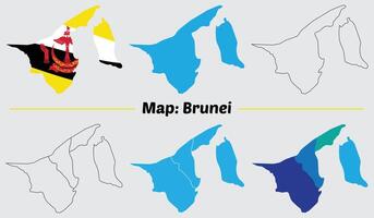 Brunei country map set. internal provinces borders marked, Simple map of Brunei drawing, Filled and outline. vector