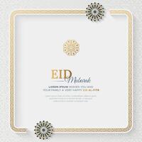 Eid Mubarak colorful Islamic greeting card with Arabic style pattern and border frame vector