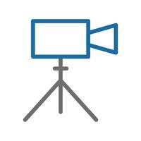 camera on tripod icon. Concept of filmmaking, recording, and production. vector
