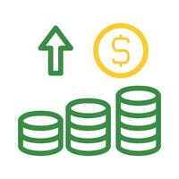 Stacked coins with arrow up. Concept of financial growth, investment, and profit. vector