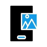 Mobile phone displaying a photo gallery. Concept of sharing, viewing, and storing images. vector