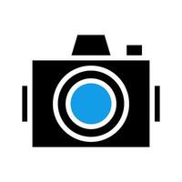 Camera icon with blue lens. Concept of photography, creativity, and technology. vector