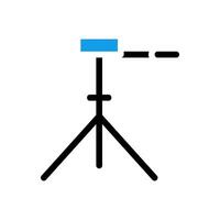 Tripod with blue square icon. Concept of stability, support, and photography. vector