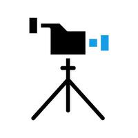 camera on tripod icon. Concept of filmmaking, production, and recording. vector