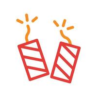 Two red firecrackers with fuse. Concept of celebration, party, and fun. vector