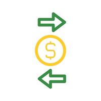 Currency exchange icon with dollar coin and arrows. Concept of money transfer, transaction, and finance. vector