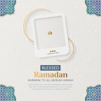 Ramadan Kareem Islamic social media post with decorative photo frame and color pattern vector