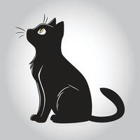 a black cat with yellow eyes sits on a gray background vector
