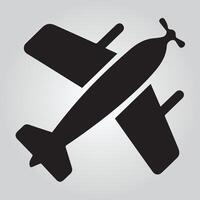 A stylized, black silhouette of an airplane in flight, set against a light gray background. vector