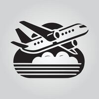 black silhouette of an airplane against a light gray background. vector