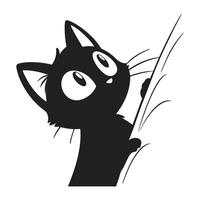 a black cat with big eyes looking up at the ground vector
