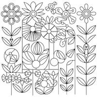 Groovy digital coloring pages. Hippie coloring book in vintage 60s style. Geometric retro design templates with Psychedelic flowers, mushrooms, rainbow and hand drawn elements. illustration vector
