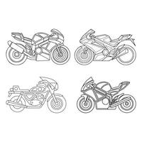 Adult motorcycle illustration coloring page for book and drawing. Line art without fill. Race. High speed vehicle. Graphic element. Black contour sketch illustrate Isolated on white background vector