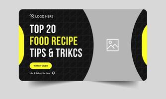 Trendy food recipe tips and tricks thumbnail banner design, daily delicious food recipe techniques cover banner design, fully editable eps 10 file format vector
