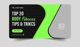 Best body fitness tips and tricks thumbnail banner design, daily workout plan techniques thumbnail cover banner design, fully customizable eps 10 file format vector