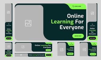 Trendy online learning web bundle banner design for social media post, daily education web set banner design, web banner design, customizable eps 10 file format vector