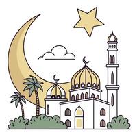 a drawing of a mosque with a moon and a star on it. vector