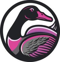 A black and pink duck in a circle vector