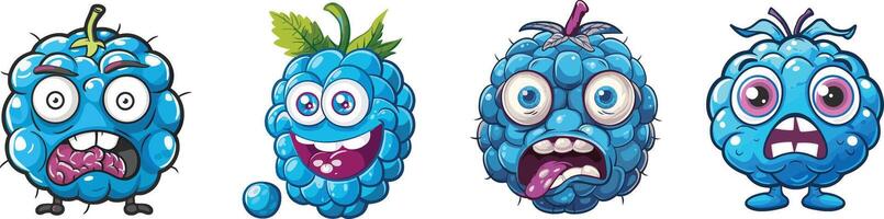 A set of blueberry cartoon characters with different expressions vector