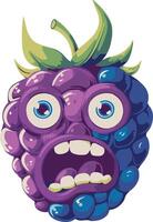An angry purple fruit with eyes and a mouth vector
