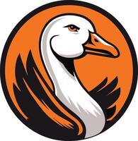 A goose head in an orange and white circle vector