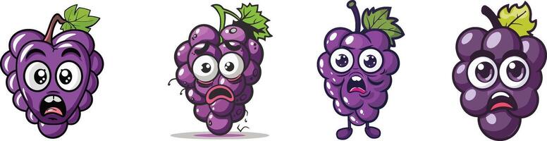 A set of four grapes with different expressions vector