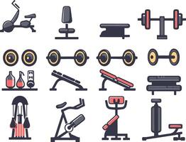 Gym equipment icons set isolated on white background vector