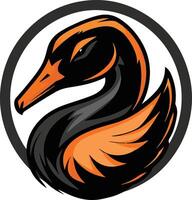 A black and orange duck head in a circle vector