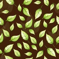 seamless pattern of green leaves on brown background vector