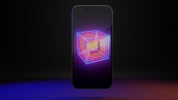 Animated mobilephone with art store app of selling NFT tokens. 3D render. video