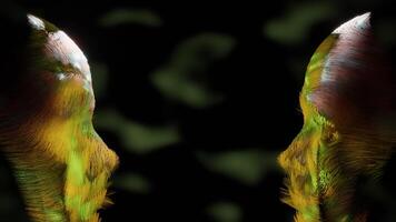 Two Abstract digital colorful human faces against each other. 3d Render. video