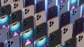 Group of smartphone rotaiting on dark backround. Seamless loop. 3d render. video