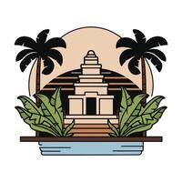 An illustration of a temple with palm trees vector