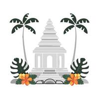 An illustration of a temple with palm trees and flowers vector