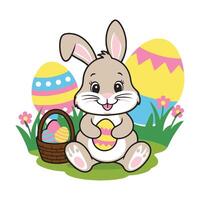 Easter bunny with basket of eggs vector