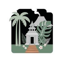 a temple and palm trees vector