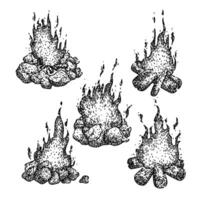 campfire set sketch hand drawn vector