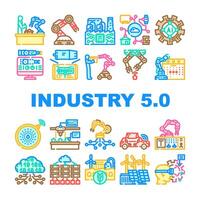 industry 5 automation robotics icons set vector
