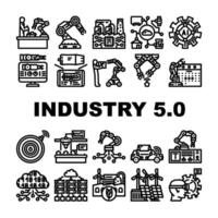industry 5 automation robotics icons set vector