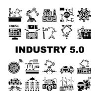 industry 5 automation robotics icons set vector