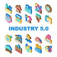 industry 5 automation robotics icons set vector