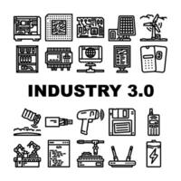 industry 3 automation robotics icons set vector